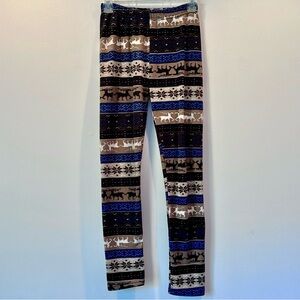 Icon Apparel Women's Blue Brown Fleece Lined Holiday Winter Leggings, One Size